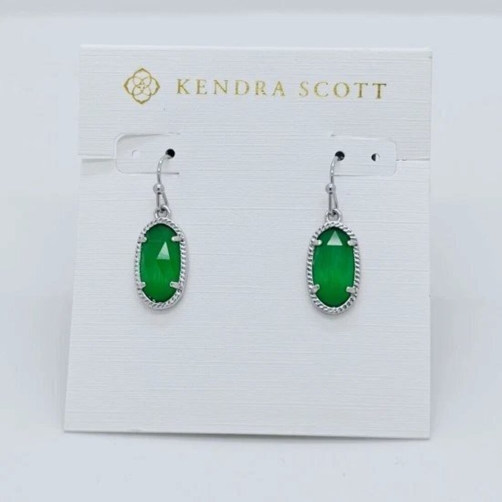 Kendra Scott Lee Silver Drop Earrings In Green Cat's Eye Stone
